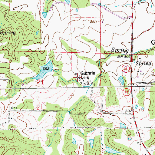 Topographic Map of Guthrie Cemetery, MO