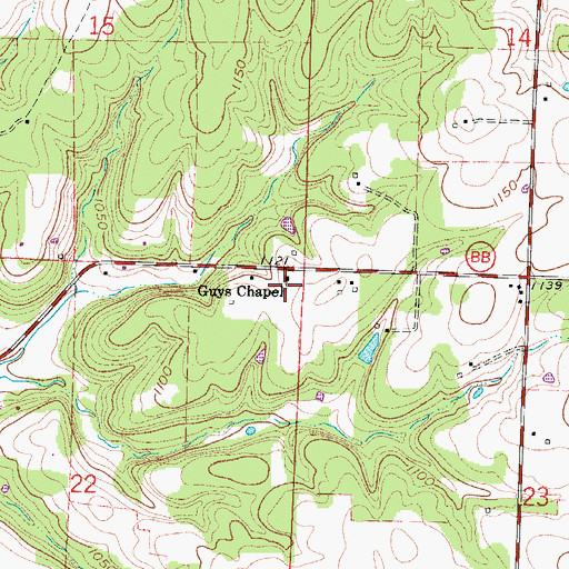 Topographic Map of Guys Chapel, MO