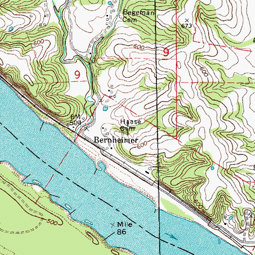 Topographic Map of Haase Cemetery, MO