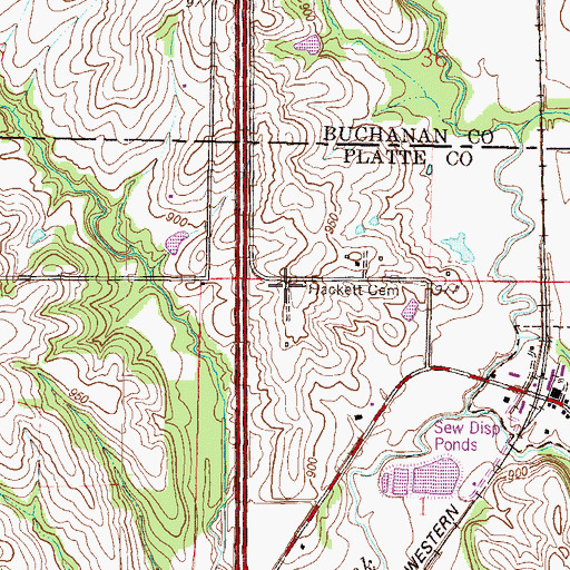 Topographic Map of Hackett Cemetery, MO