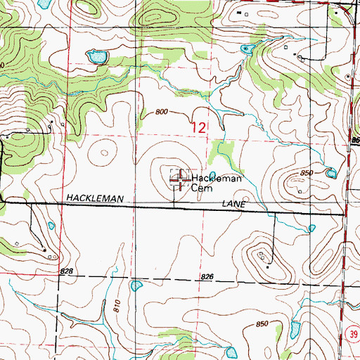 Topographic Map of Hackleman Cemetery, MO