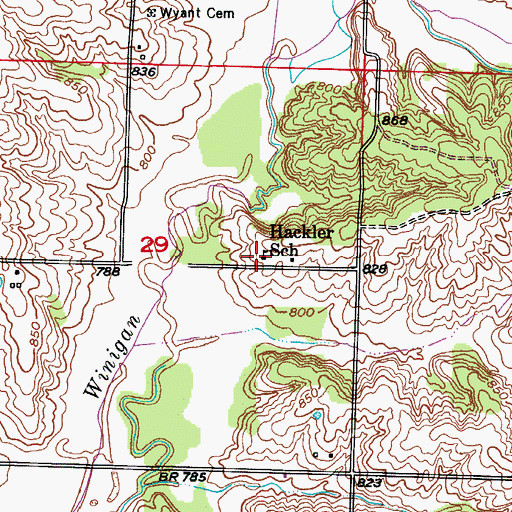 Topographic Map of Hackler School, MO