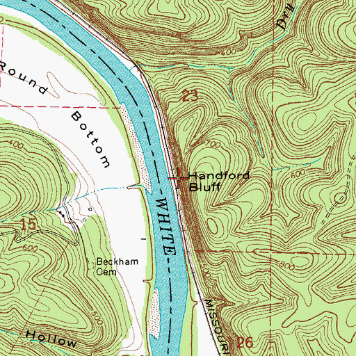 Topographic Map of Handford Bluff, AR
