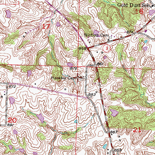 Topographic Map of Hackley Cemetery, MO