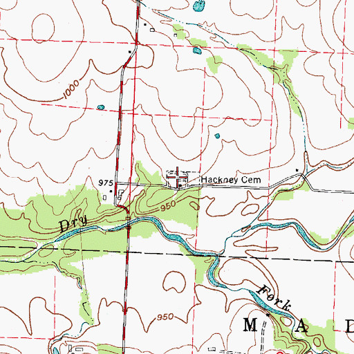 Topographic Map of Hackney Cemetery, MO
