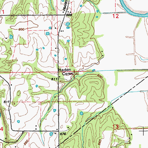 Topographic Map of Haden Cemetery, MO