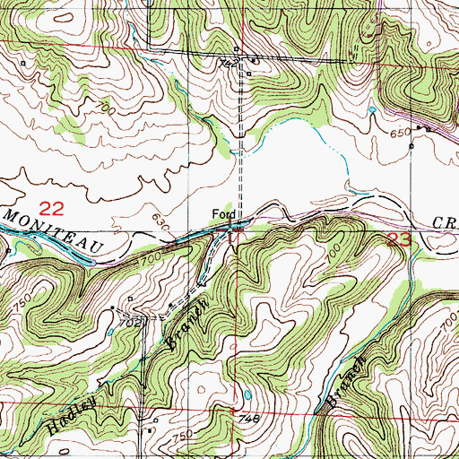Topographic Map of Hadley Branch, MO