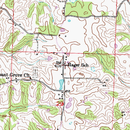 Topographic Map of Hager School, MO