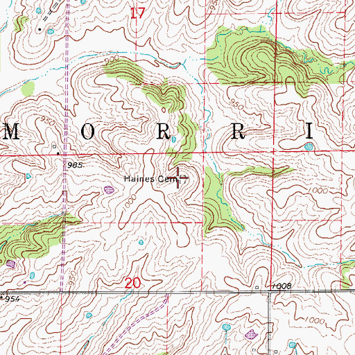 Topographic Map of Haines Cemetery, MO