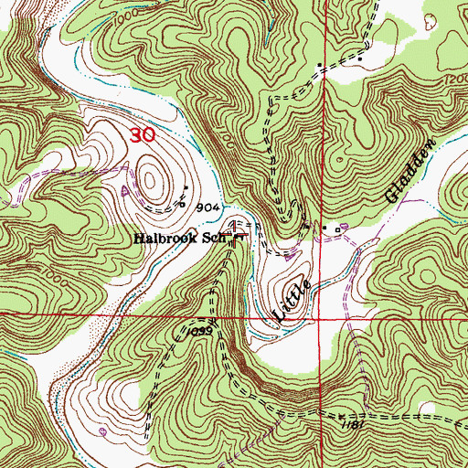 Topographic Map of Halbrook School, MO