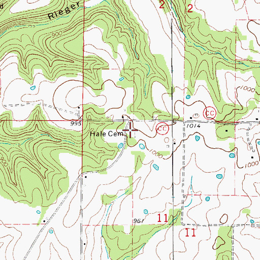 Topographic Map of Hale Cemetery, MO