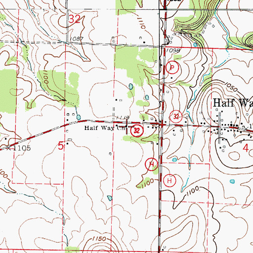 Topographic Map of Half Way Church, MO