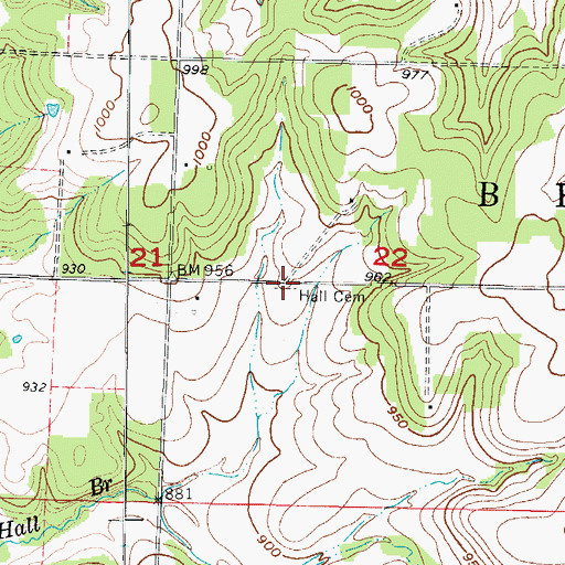 Topographic Map of Hall Cemetery, MO