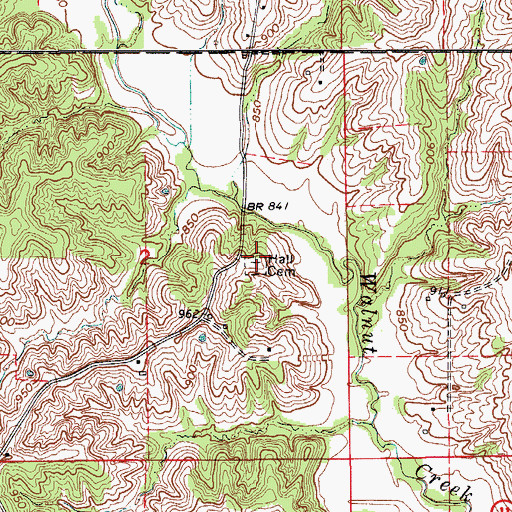 Topographic Map of Hall Cemetery, MO