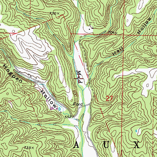 Topographic Map of Hall Hollow, MO