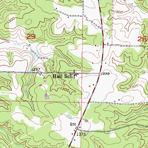 Topographic Map of Hall School, MO