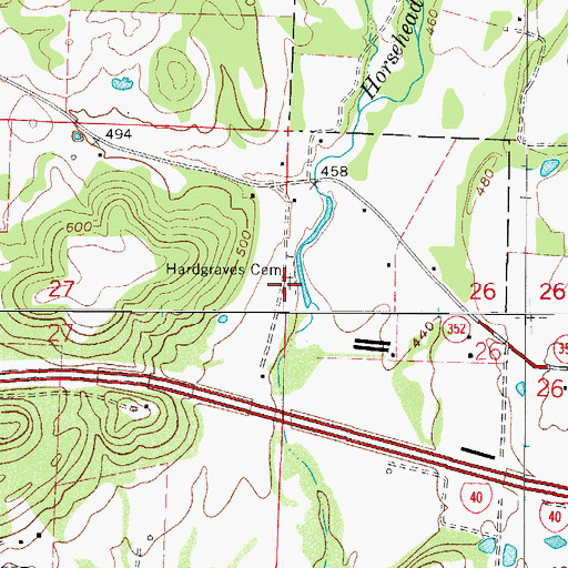 Topographic Map of Hardgraves Cemetery, AR
