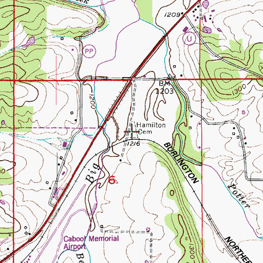 Topographic Map of Hamilton Cemetery, MO