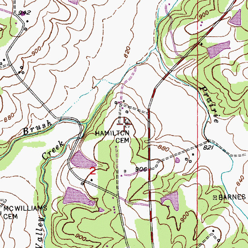 Topographic Map of Hamilton Cemetery, MO