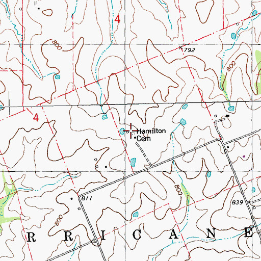 Topographic Map of Hamilton Cemetery, MO