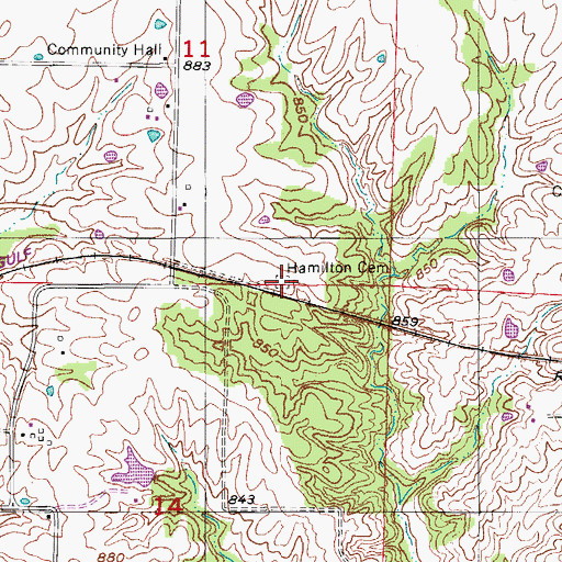 Topographic Map of Hamilton Cemetery, MO