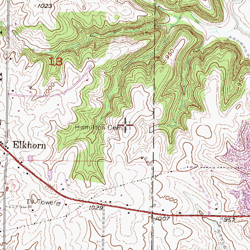 Topographic Map of Hamilton Cemetery, MO