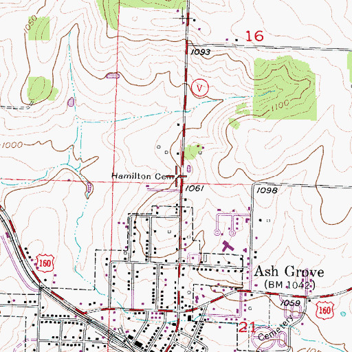 Topographic Map of Hamilton Cemetery, MO
