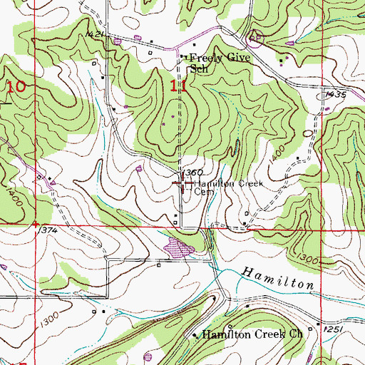 Topographic Map of Hamilton Creek Cemetery, MO