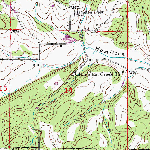 Topographic Map of Hamilton Creek Church, MO