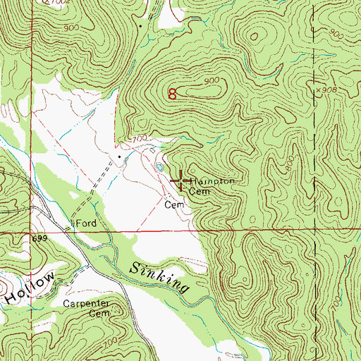 Topographic Map of Hampton Cemetery, MO
