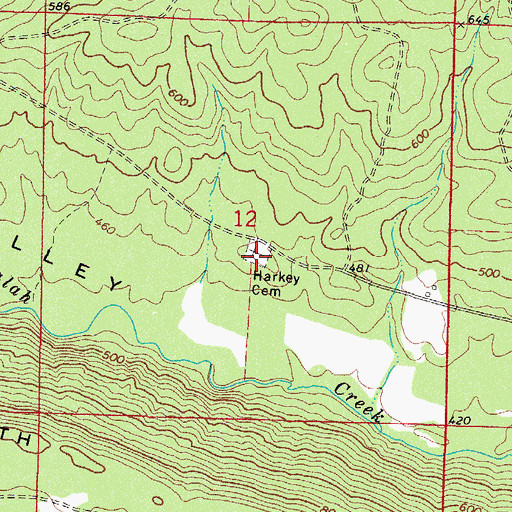 Topographic Map of Harkey's Valley Cemetery, AR