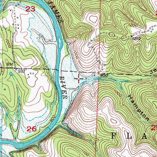 Topographic Map of Hampton Hollow, MO