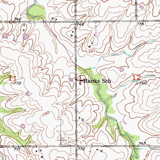 Topographic Map of Hanks School, MO