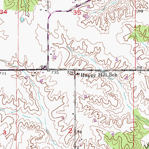 Topographic Map of Happy Hill School, MO