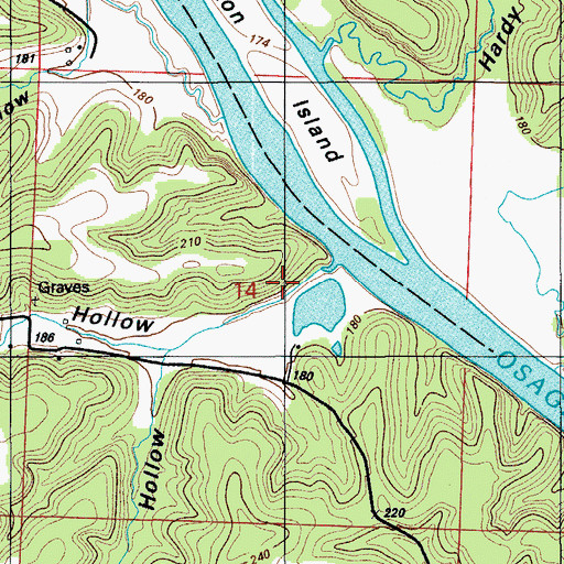 Topographic Map of Happy Hollow, MO