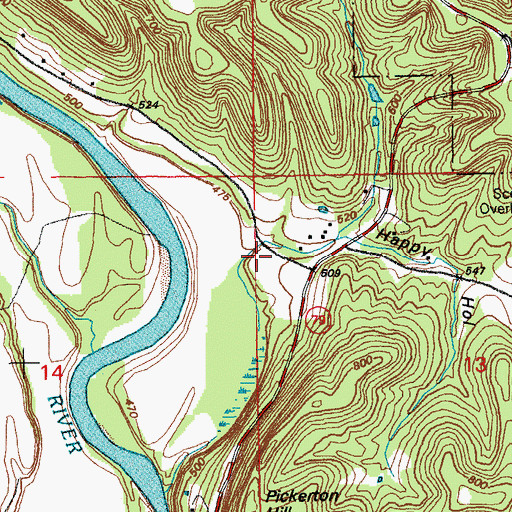 Topographic Map of Happy Hollow, MO