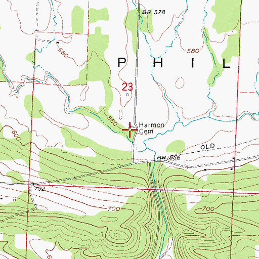 Topographic Map of Harmon Cemetery, AR