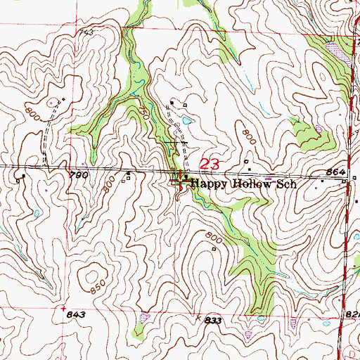 Topographic Map of Happy Hollow School (historical), MO
