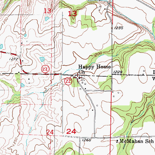 Topographic Map of Happy Home Church, MO