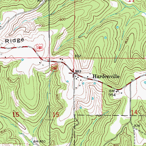 Topographic Map of Hardenville, MO