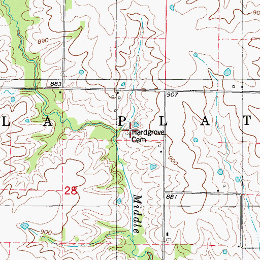Topographic Map of Hardgrove Cemetery, MO