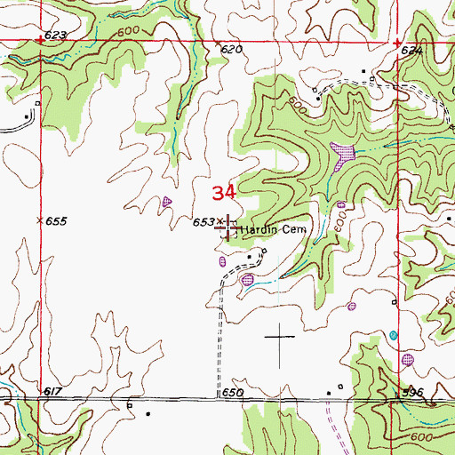 Topographic Map of Hardin Cemetery, MO