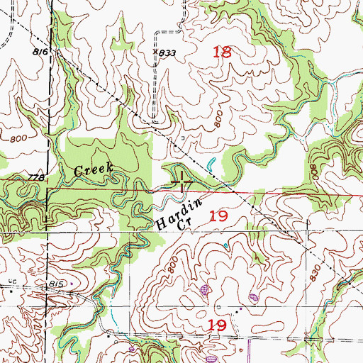 Topographic Map of Hardin Creek, MO