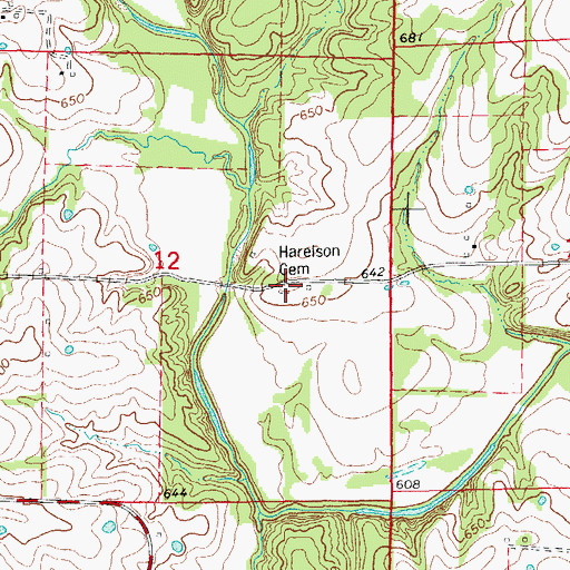 Topographic Map of Harelson Cemetery, MO