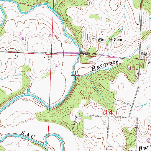 Topographic Map of Hargrave Branch, MO