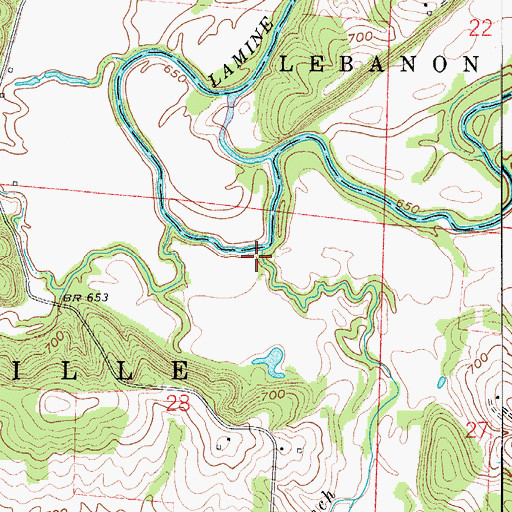 Topographic Map of Harlan Branch, MO