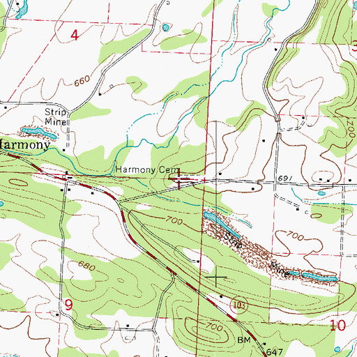Topographic Map of Harmony Cemetery, AR