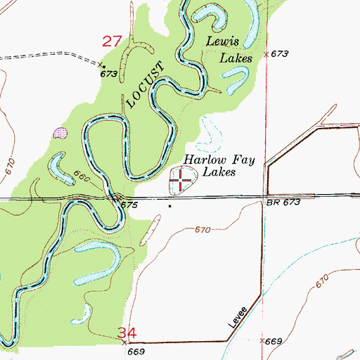 Topographic Map of Harlow Fay Lakes, MO