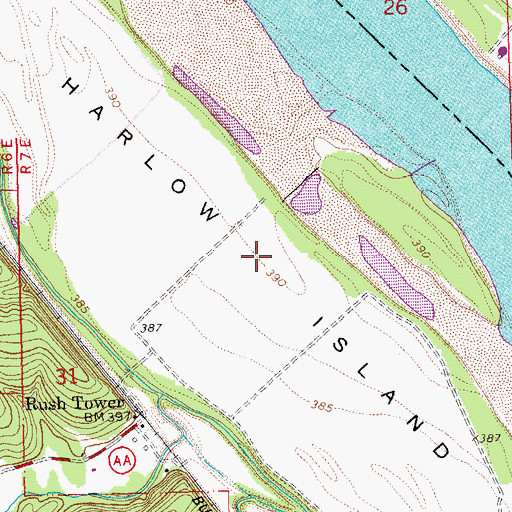 Topographic Map of Harlow Island, MO