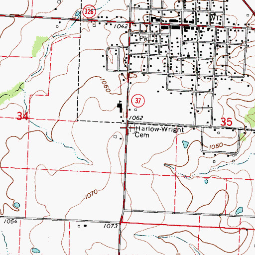 Topographic Map of Harlow - Wright Cemetery, MO
